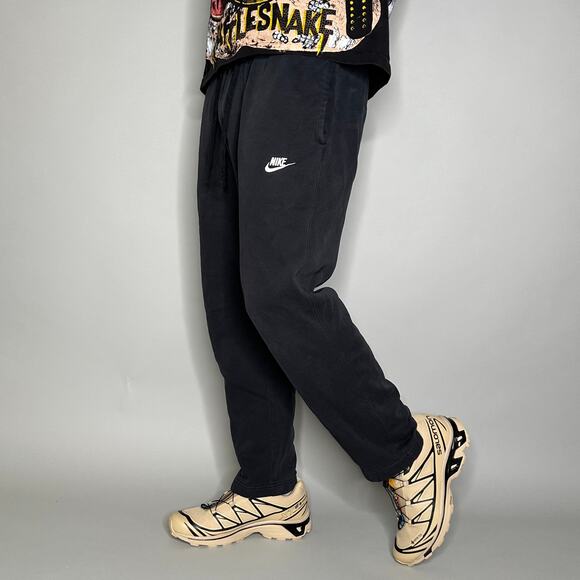 Nike Sweatpants Black Cotton Relaxed Fit White Swoosh - Picture 1 of 5
